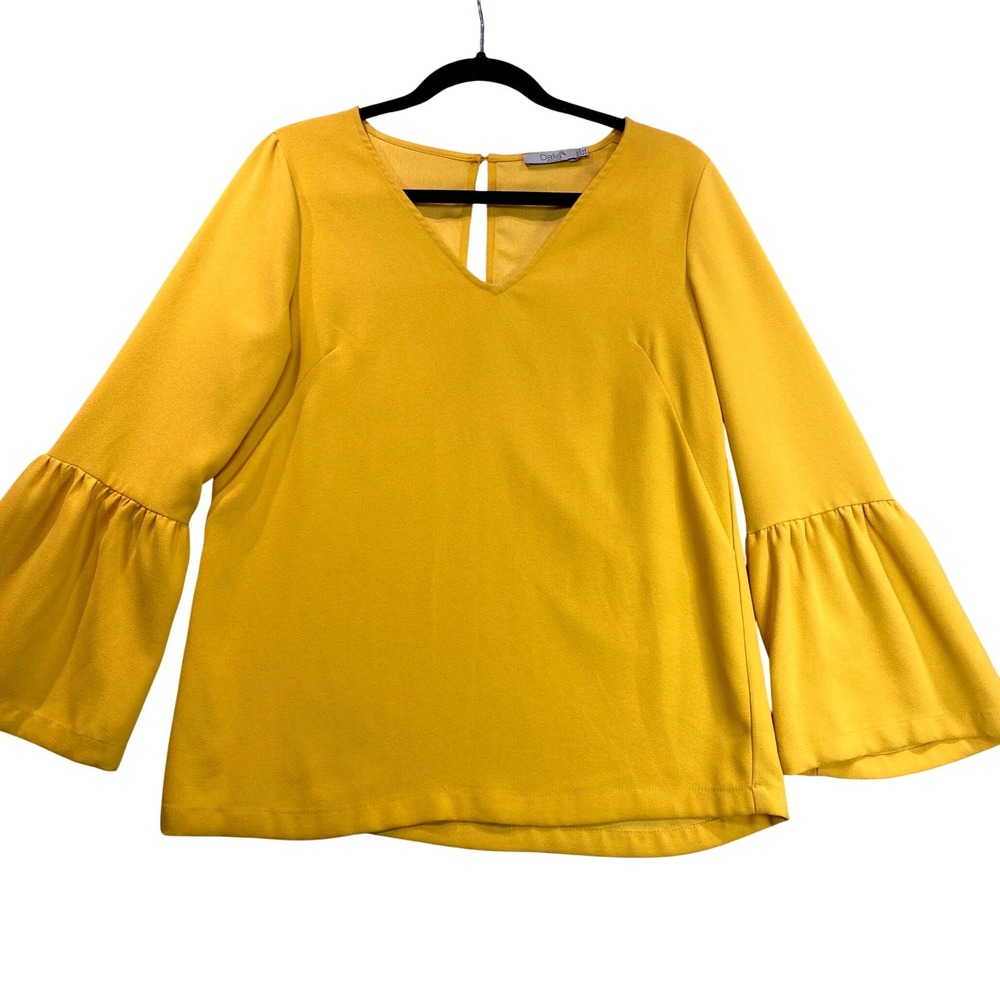 Dalia Womens Mustard Yellow V-Neck Bell‎ Sleeve Blouse Top XS Boho Bell Sleeve